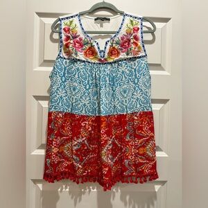 Colorblock Embroidered sleeveless top bright colors boho